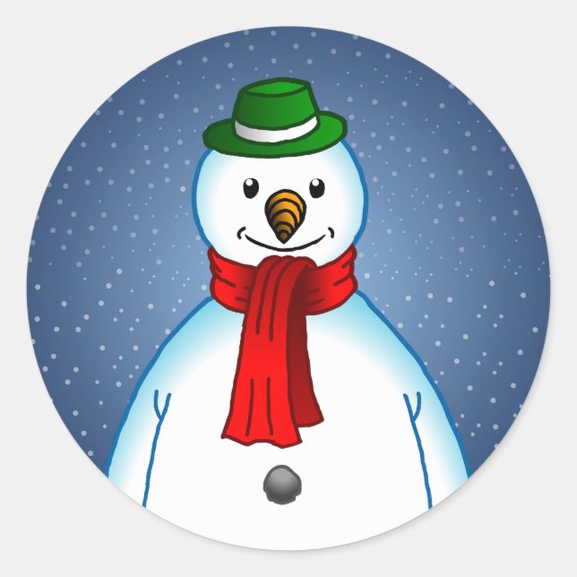 Pegatina Redonda Merry Snowman (Anverso)