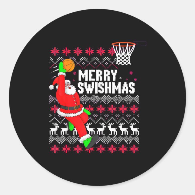Pegatina Redonda Merry Swishmas Basketball Ugly Christmas Xmas  (Anverso)