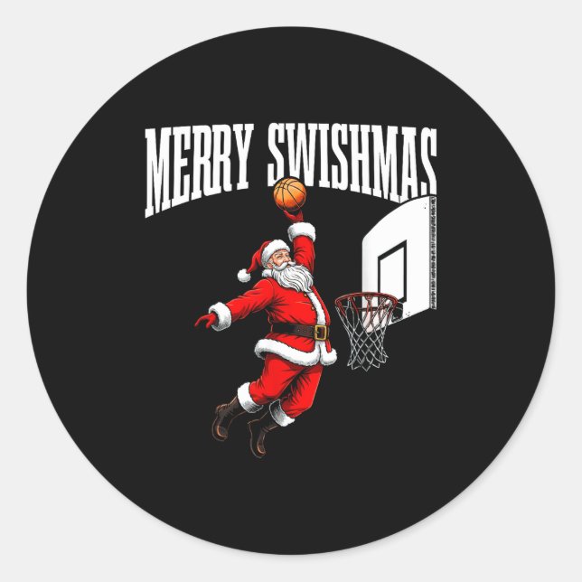 Pegatina Redonda Merry Swishmas Basketball Ugly Christmas Xmas Men  (Anverso)
