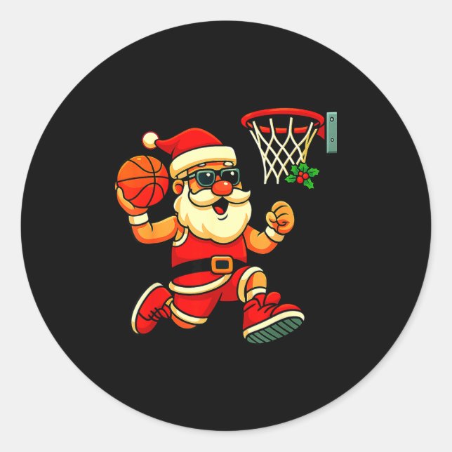 Pegatina Redonda Merry Swishmas Ugly Christmas Sweater Basketball C (Anverso)