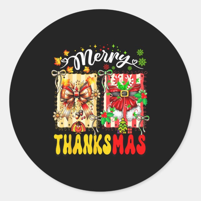 Pegatina Redonda Merry Thanksmas Thanksgiving Christmas Coquette Bo (Anverso)