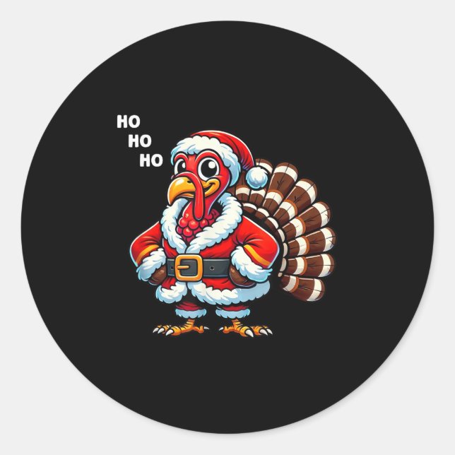 Pegatina Redonda Merry Thanksmas Thanksgiving Turkey Xmas Funny Kid (Anverso)
