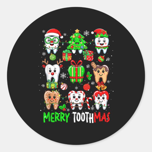 Pegatina Redonda Merry Toothmas Teeth Collection Santa Reindeer Xma (Anverso)