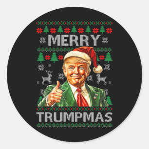 Pegatina Redonda Merry Trumpmas - Santa Claus Donald Trump