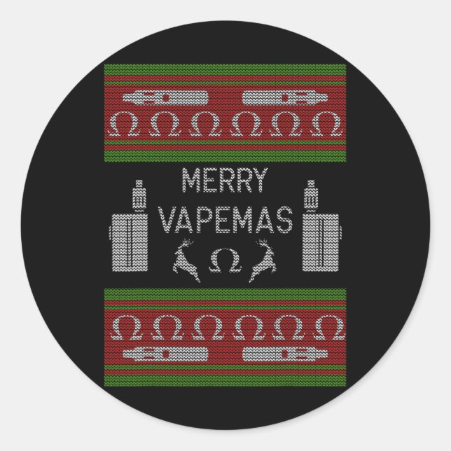 Pegatina Redonda Merry Vapemas - Suéter Navidades feos (Anverso)