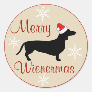 Pegatina Redonda Merry Wienermas Navidades Dachshund Perro