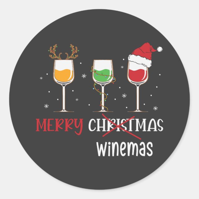 Pegatina Redonda Merry Winemas (Anverso)