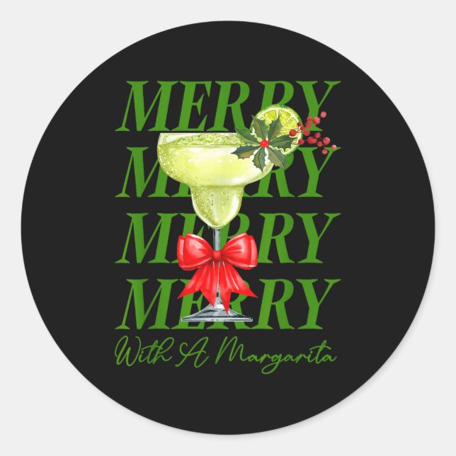 Pegatina Redonda Merry With A Margarita Christmas Drinking Margarit (Anverso)