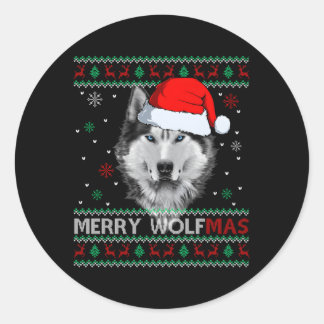 Pegatina Redonda Merry Wolfmas Merry Wolf Ugly