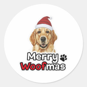 Pegatina Redonda Merry Woofmas amante del perro recuperador de oro