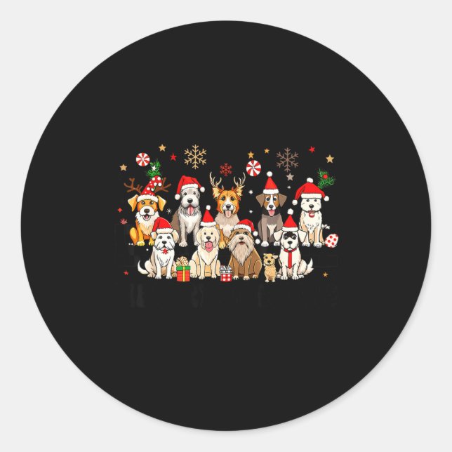 Pegatina Redonda Merry Woofmas Cute Christmas Dogs Merry Christmas  (Anverso)
