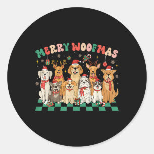 Pegatina Redonda Merry Woofmas Feliz Navidad Perro Amantes Hombres