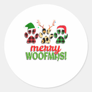 Pegatina Redonda MERRY WOOFMAS Perro Paw Navidades Búfalo