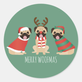 Pegatina Redonda Merry Woofmas Pug Dogs