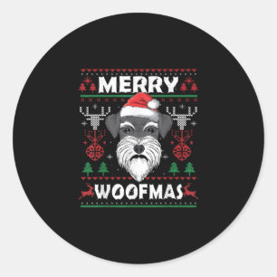 Pegatina Redonda Merry Woofmas Schnauzer Navidades Perro Lover Paja