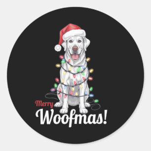 Pegatina Redonda Merry Woofmas Silver Labrador Dog Light Decour Chr