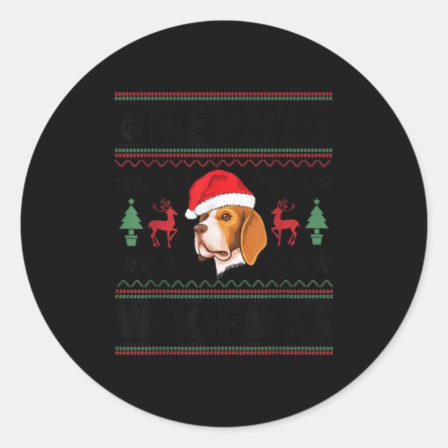 Pegatina Redonda Merry Woofmas Ugly Christmas Beagle Xmas Party  (Anverso)
