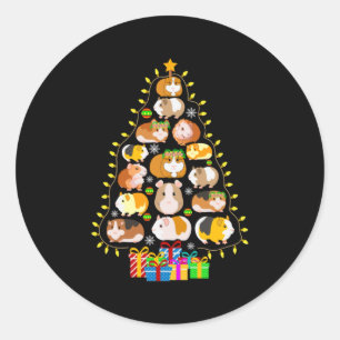 Pegatina Redonda Merry Xmas Guinea Cerdo Nochebuena Ilumina Árbol d