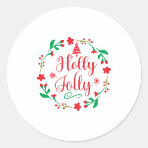 Pegatina Redonda Merry Xmas Holly Jolly