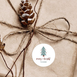 Pegatina Redonda Merry y Bright | Árbol de Navidad Boho