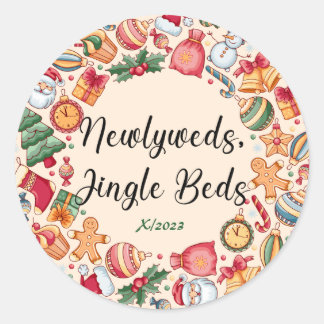 Pegatina Redonda Merry y Bright Cute Personalizado