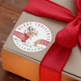 Pegatina Redonda Merry y Bright | Dachshund Dog Navidades Sweater