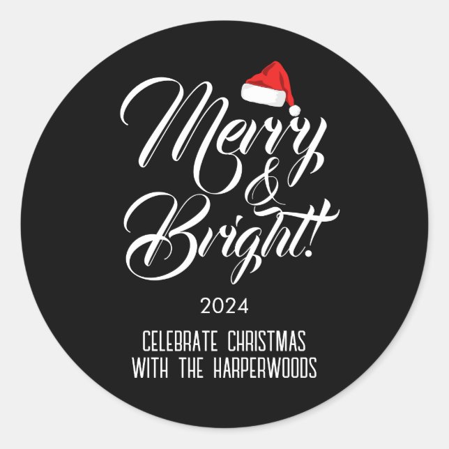 Pegatina Redonda Merry y Bright | Familia de Navidades Sencillos y  (Anverso)