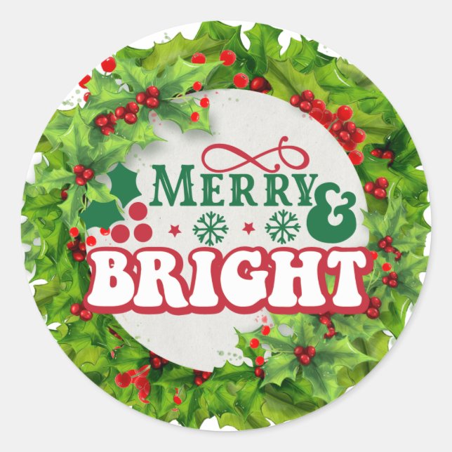 Pegatina Redonda Merry Y Bright Fun Holly Berries (Anverso)