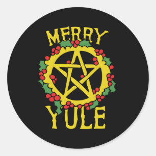 Pegatina Redonda Merry Yule Pagan Yule Blessings