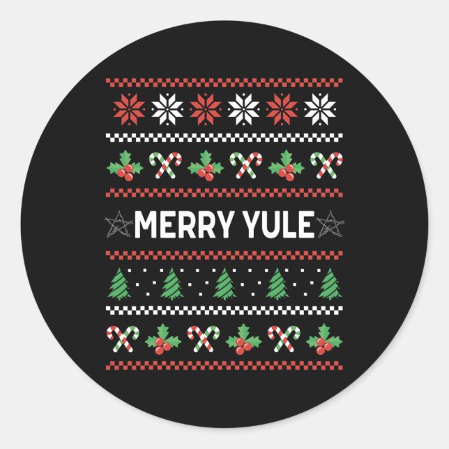 Pegatina Redonda Merry Yule Ugly Christmas Winter Holiday Wiccan Yu (Anverso)