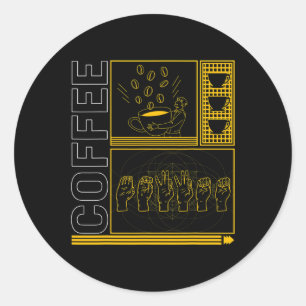 Pegatina Redonda Mes de Conciencia Café Asl Lover Trendy Love Deaf