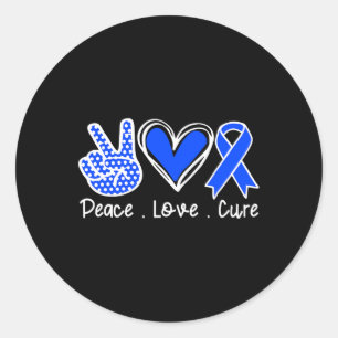 Pegatina Redonda Mes de Conciencia Cinta Azul Paz Cure Faith