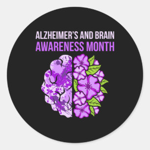 Pegatina Redonda Mes de conciencia de Heimerheimer y cerebro Ri púr