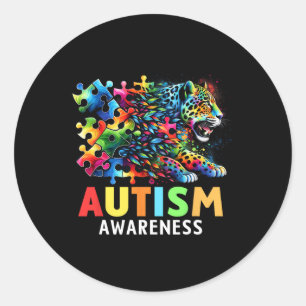 Pegatina Redonda Mes de conciencia del autismo jaguar autista