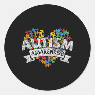 Pegatina Redonda Mes de conciencia del autismo nacional, niños auti