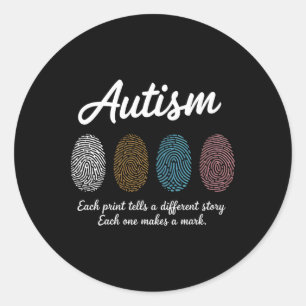 Pegatina Redonda Mes de Concientización sobre el Autismo con Huella