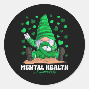 Pegatina Redonda Mes de concientización sobre la salud mental Gnome