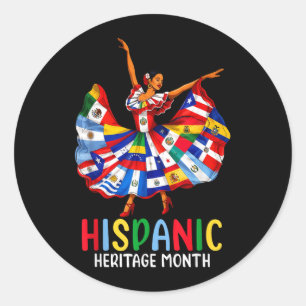 Pegatina Redonda Mes de la Herencia Hispana Bandera de Países Latin