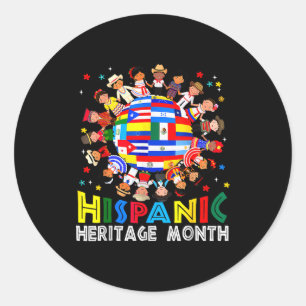 Pegatina Redonda Mes de la Herencia Hispana Tierra Niño Bandera Lat