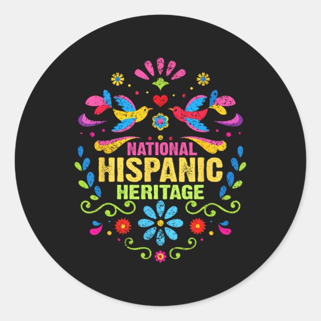 Pegatina Redonda Mes de la Herencia Hispana Todos los Países Manos  (Anverso)