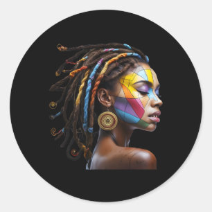 Pegatina Redonda Mes de la Historia Negra Arte de Cabello Rizado Re