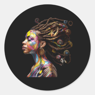 Pegatina Redonda Mes de la historia negra, arte de pelo en Loc'd Bl