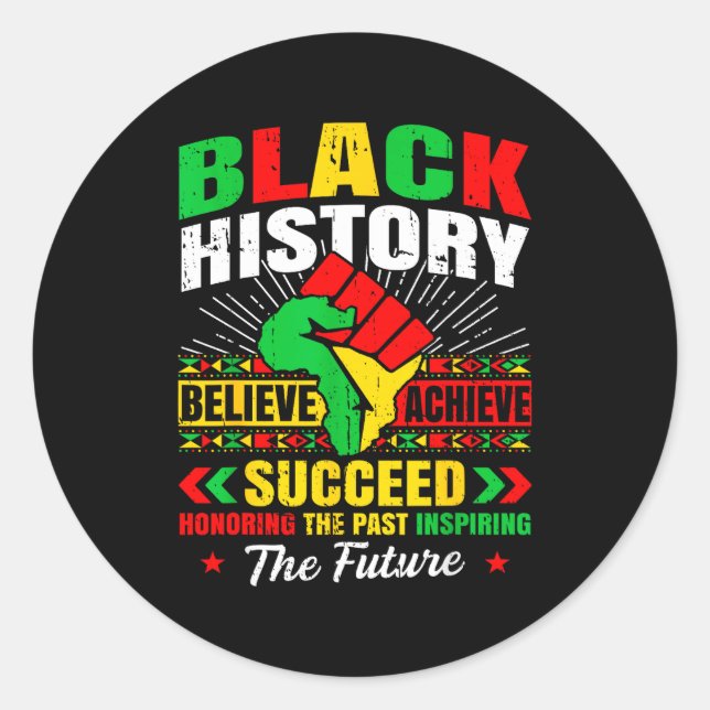 Pegatina Redonda Mes de la Historia Negra Cree Logra Triunfa Melani (Anverso)