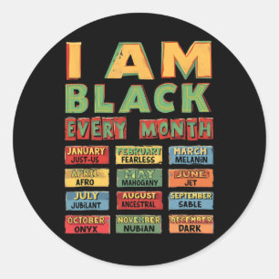 Pegatina Redonda Mes de la Historia Negra Cultura Negra Soy Negro C
