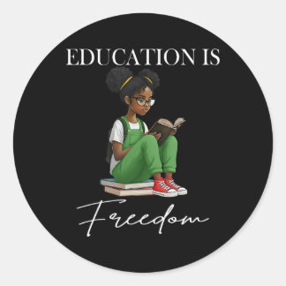 Pegatina Redonda Mes de la Historia Negra Educación Es Libertad Lib