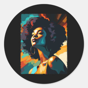 Pegatina Redonda Mes de la historia negra Melanin Reina Chica negra