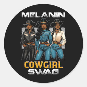 Pegatina Redonda Mes de la Historia Negra Melanina Cowgirl Swag 1 