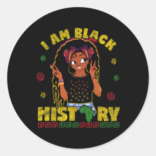 Pegatina Redonda Mes de la Historia Negra Para Niños Chicas Afro Am