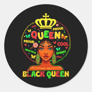 Pegatina Redonda Mes de la Historia Negra Reina Negra Afro Melanina