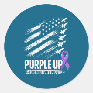 Pegatina Redonda Mes de niños militares de morado 